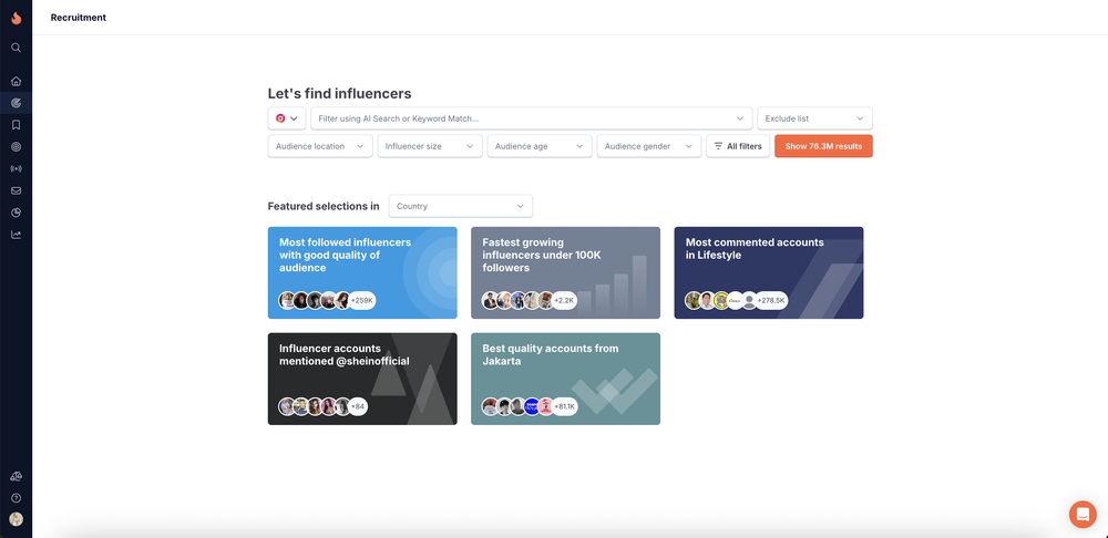 a look of HypeAuditor's recruitment dashboard to find influencers
