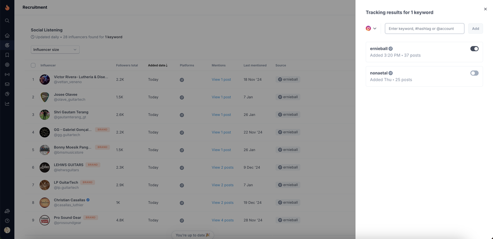 social listening feature on HypeAuditor which helps search for Instagram competitors