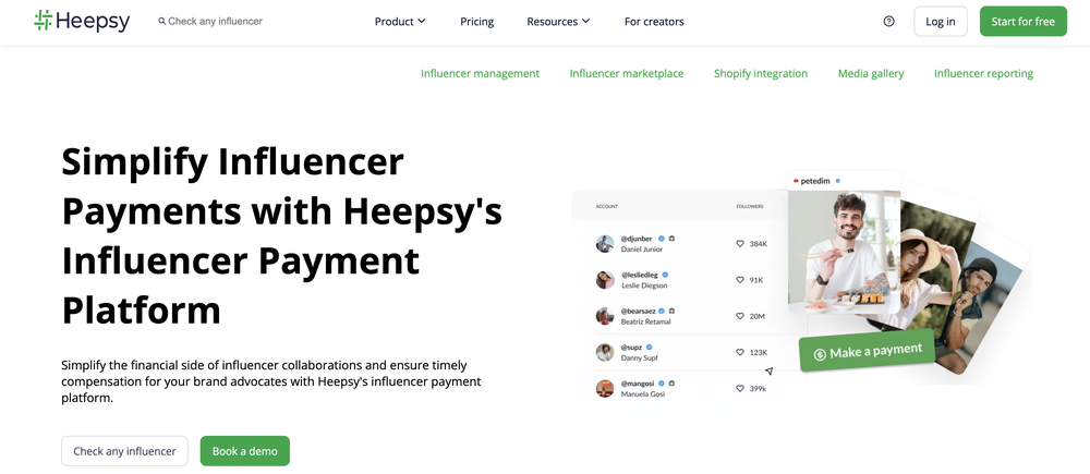 Heepsy’s influencer payment tool that simplifies marketers to manage influencer payout.