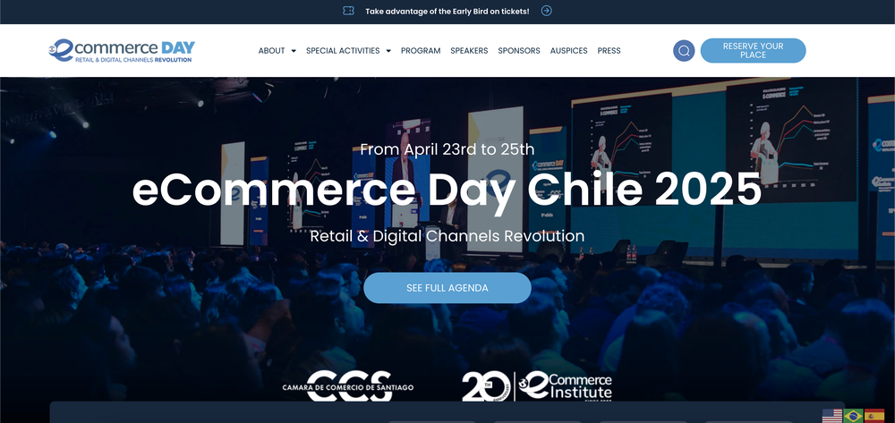 Landing page of eCommerce Day Argentina 2025 which will be held from April 23rd to 25th, 2025.