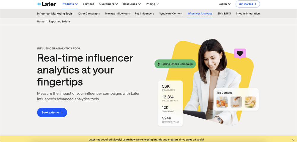 Later helps marketers track real-time influencer analytics instantly.