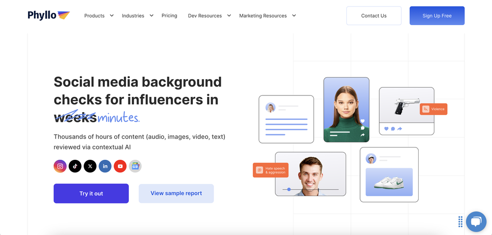 Phyllo provides social media background checks for influencers instantly.