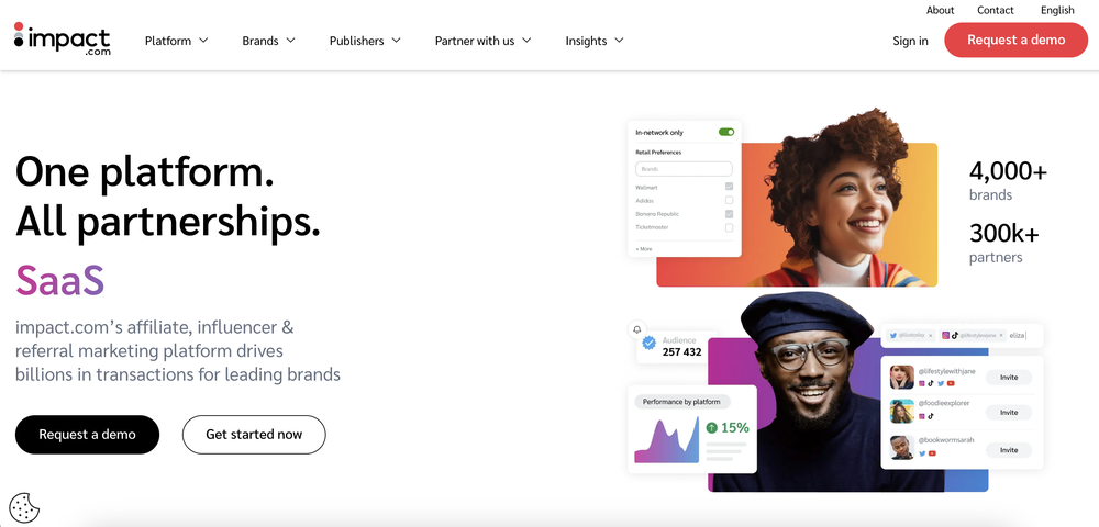 Impact.com’s website, a platform which offers service in affiliate, influencer and referral marketing transactions.