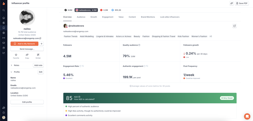 HypeAuditor’s influencer that checks creator authenticity.