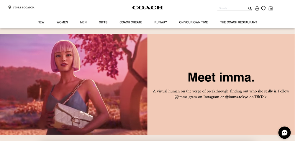 A screenshot from Coach’s Courage to Be Real campaign that partners with Imma, a virtual influencer.