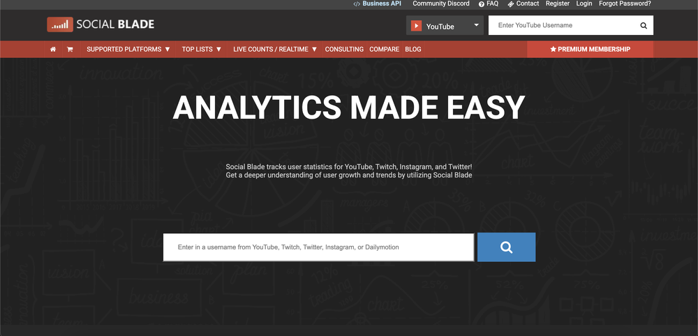 Social Blade offers detailed statistics for multiple social media.