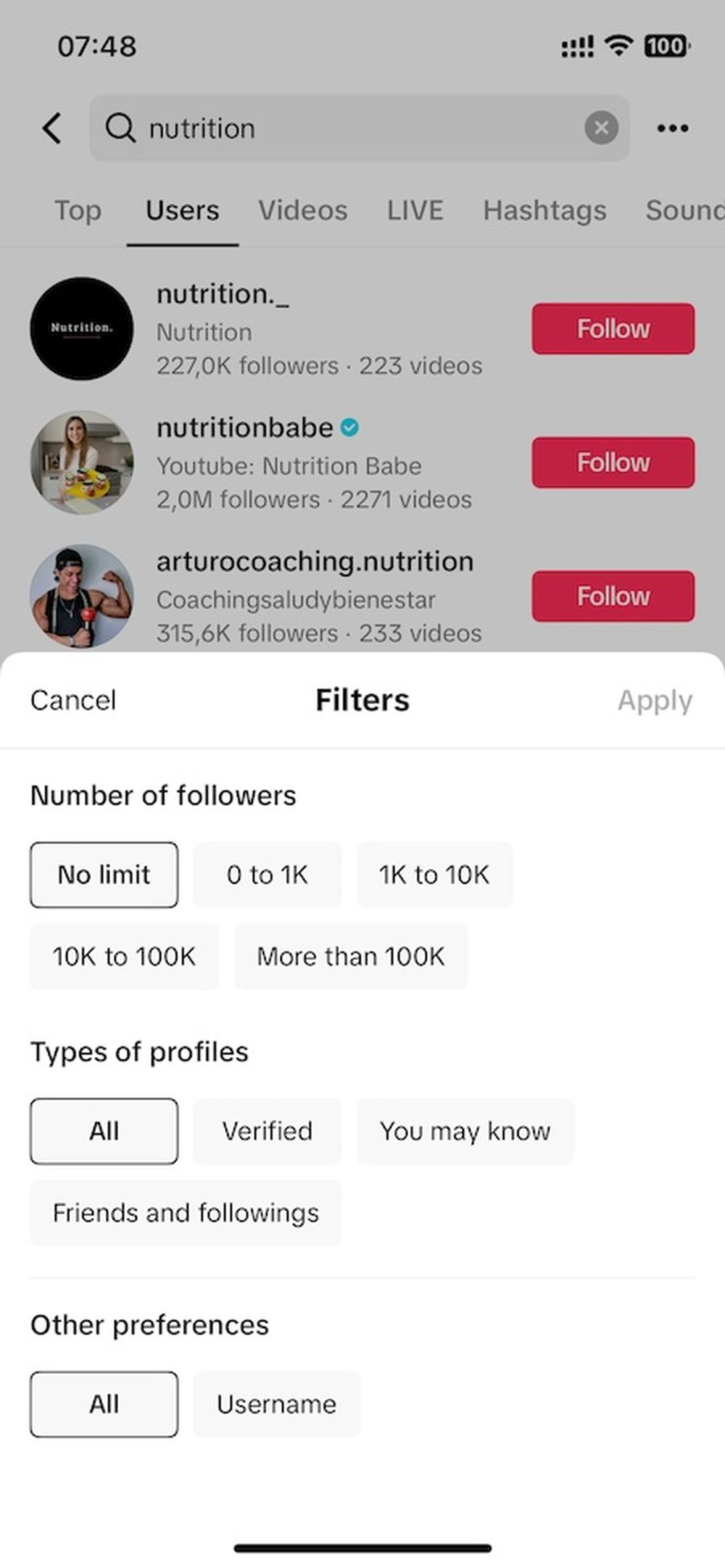 TikTok's native filters help find micro-influencers