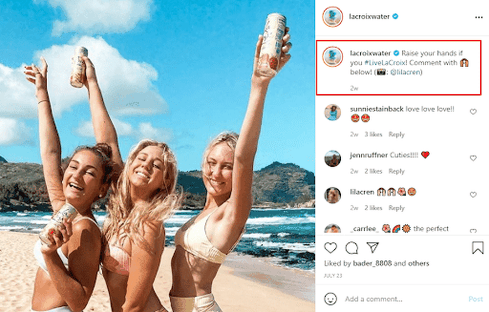 Lacroix water's Instagram post