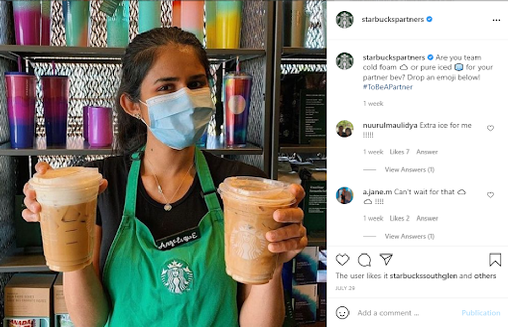 Starbucks' post about cold foam and pure iced beverages