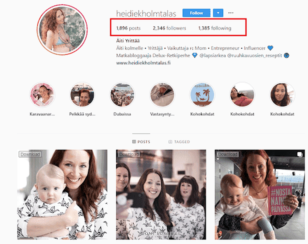Äiti Yrittää nano-infleuncer's Instagram bio