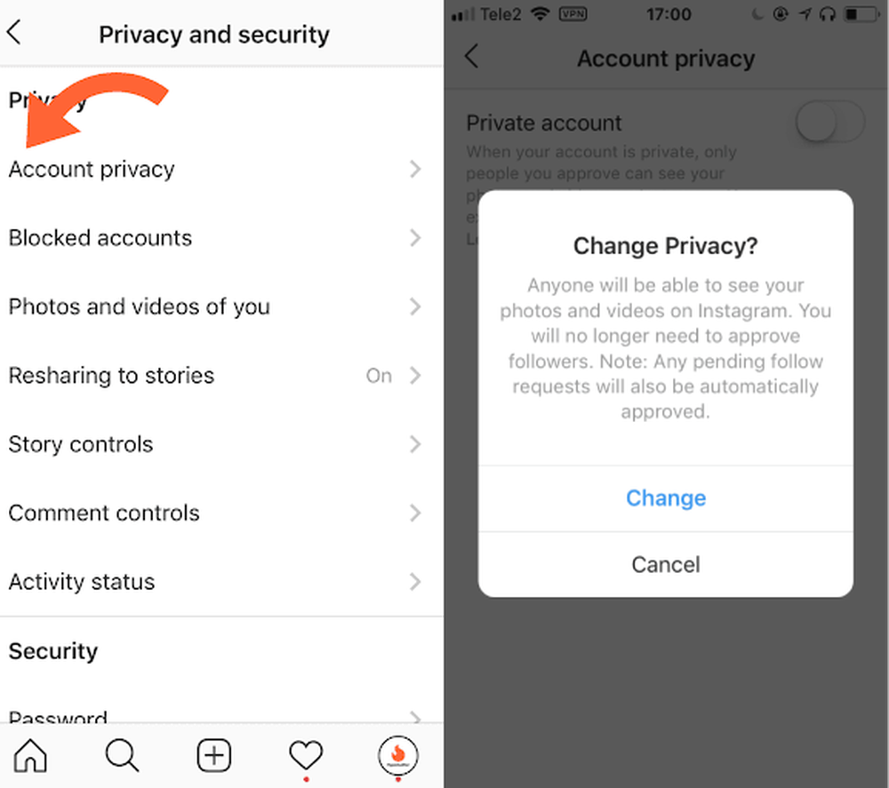 Set your Instagram profile to public