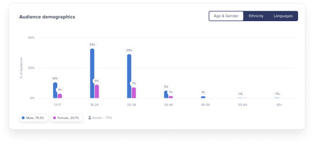 audience demographics chart in HypeAuditor's account analytics