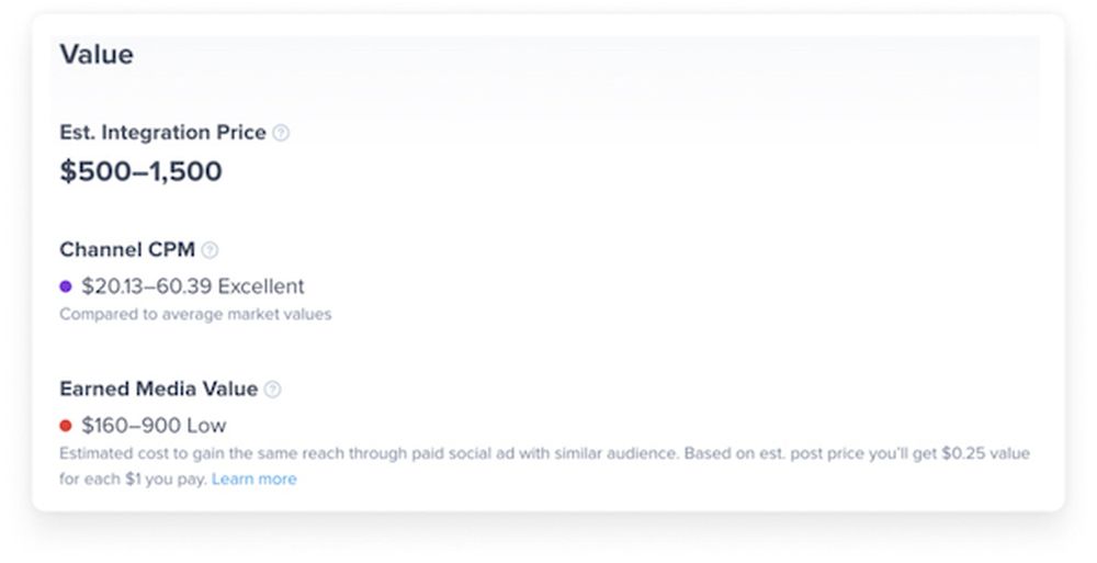 an influencer's cost and value