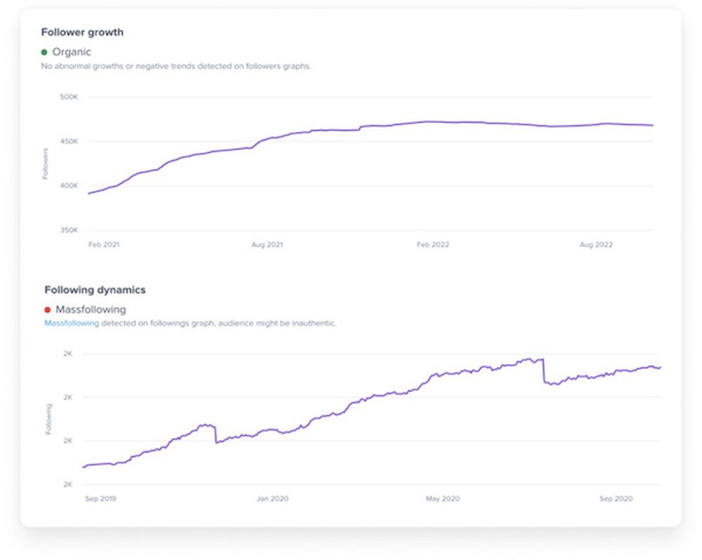 follower and following charts in HypeAuditor's influencer report