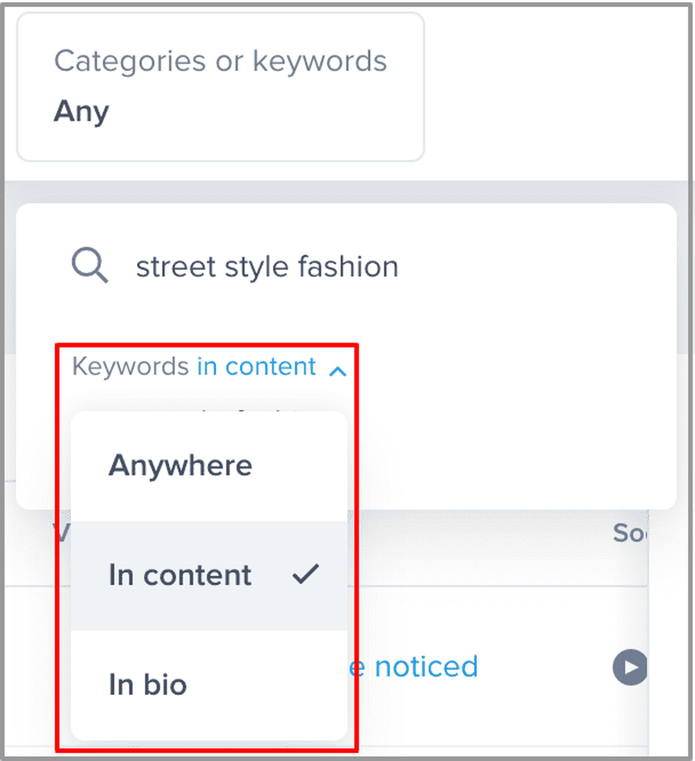 Find keyowords inside the content or bio o a Instagram profile