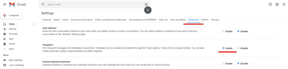 Second step of creating an email template in Gmail