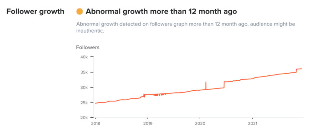Pie chart of a fraud growth Instagram account