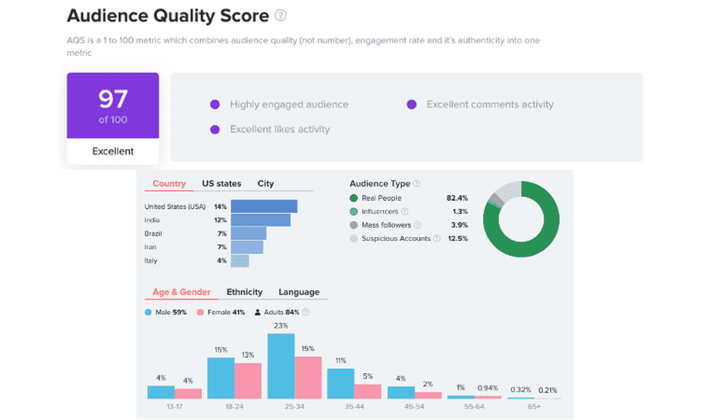 Audience Quality Score in HypeAuditor Account Analytics