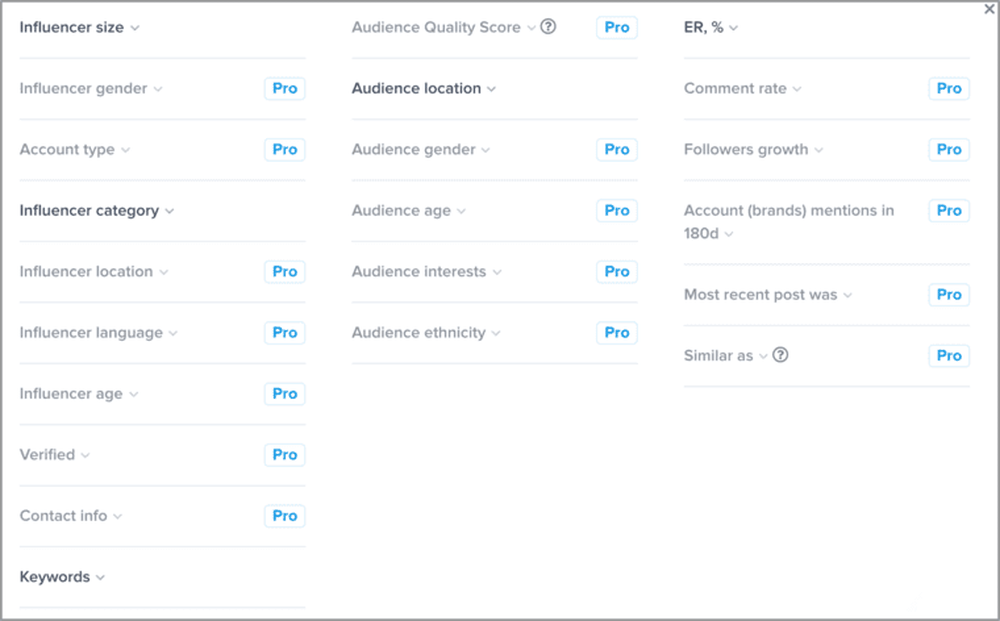 Additional filters for influencer vetting