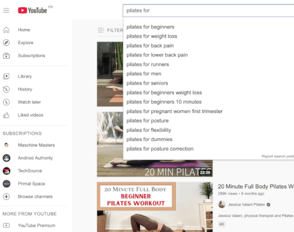 YouTube autocomplete function