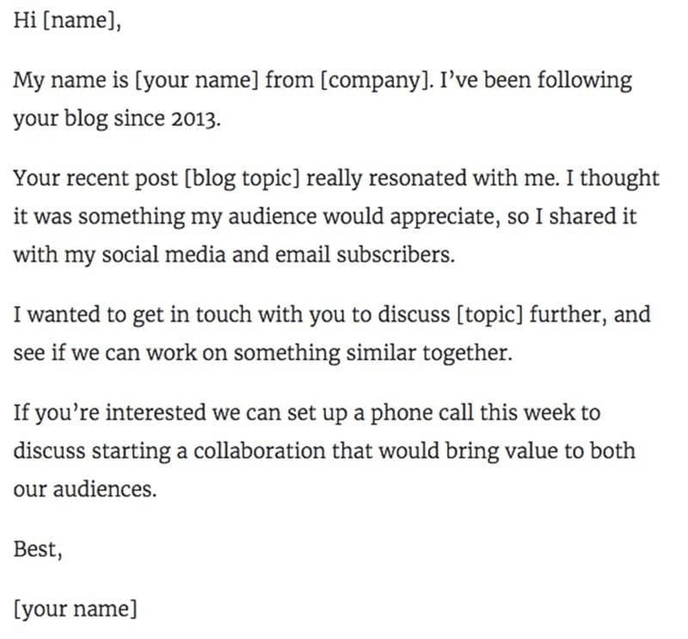 Influencer outreach email template