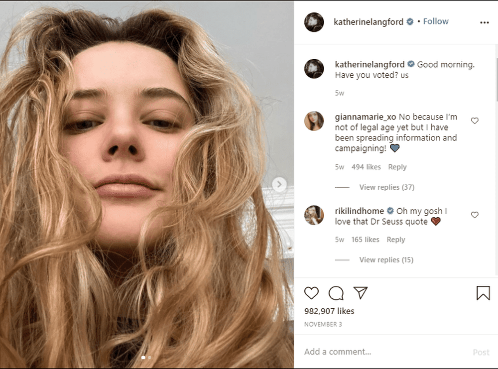 Katherine Langford's Instagram page