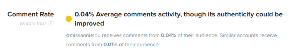 Comment rate displayed in Account Analytics on HypeAuditor's platforms