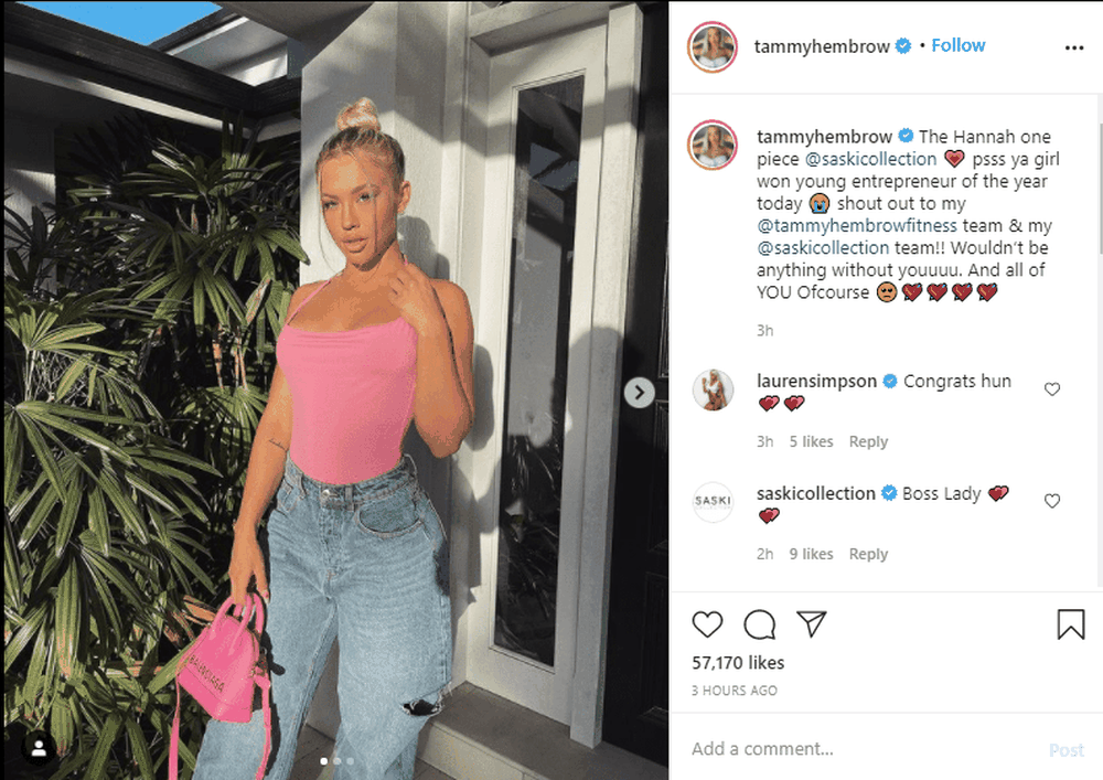 Tammy Hembrow's Instagram page