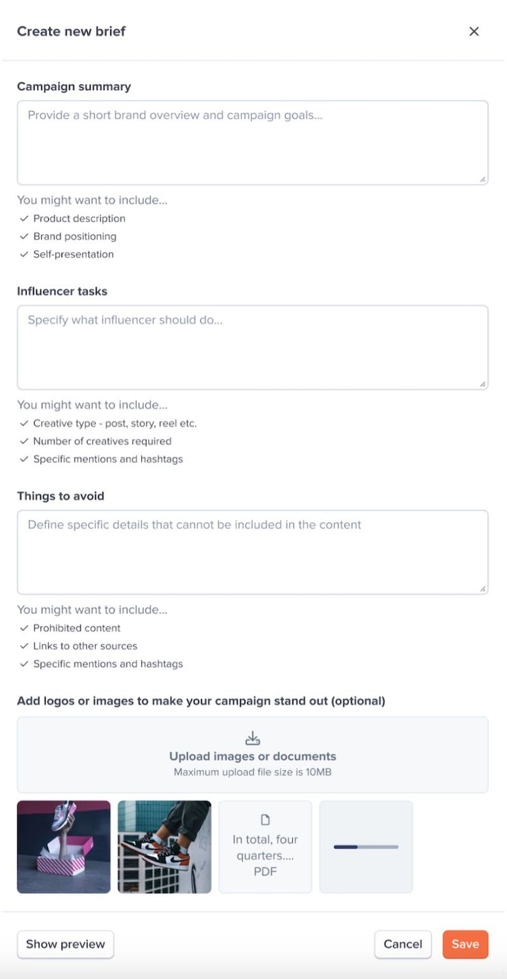 The HypeAuditor platform enables you to create a new brief