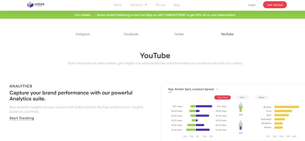 Unbox social offers a YouTube analytics tool