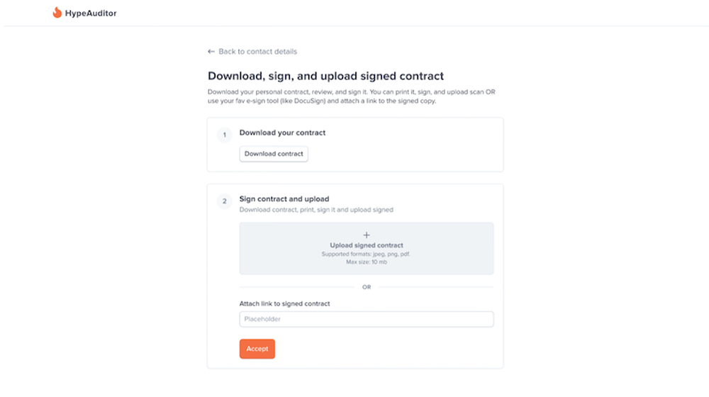 Download the contract from HypeAuditor's platform
