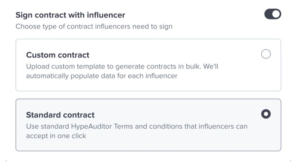 Parties can access and sign the contract within HypeAuditor's platform