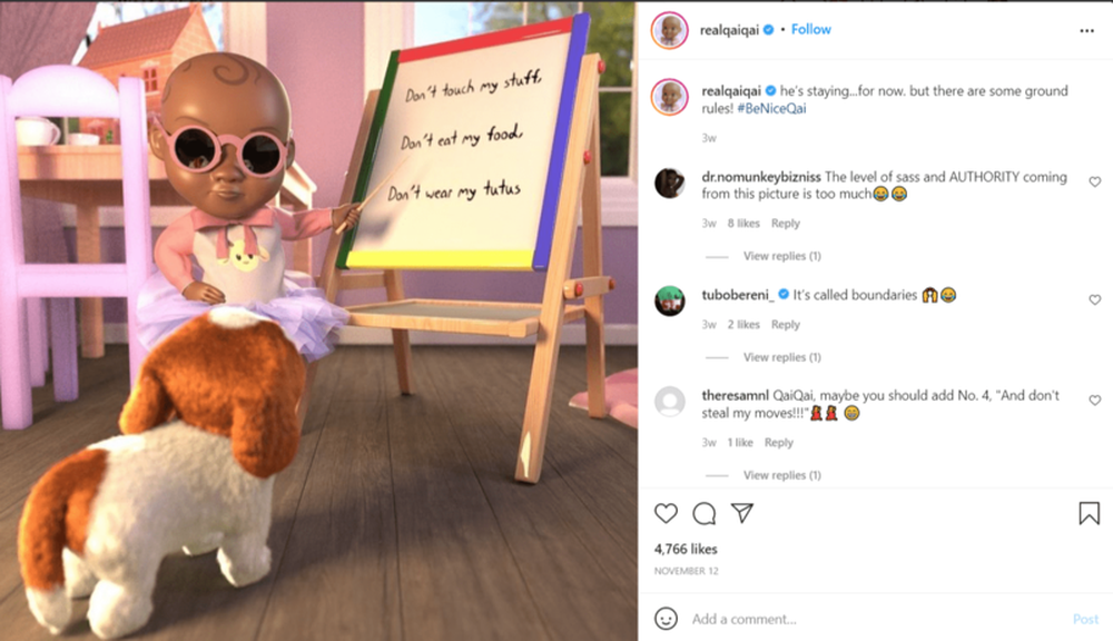 Qai Qai is a virtual doll who belongs to Alexis Olympia Ohanian, daughter of Serena Williams