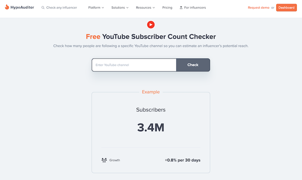HypeAuditor's tool for checking YouTube Subscribers