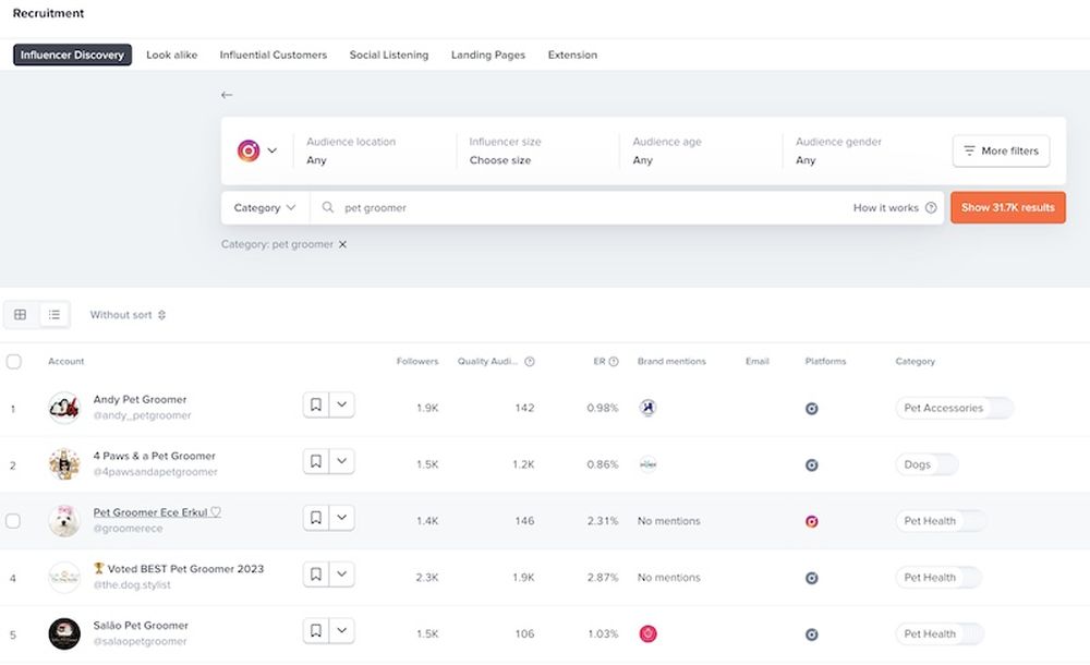 HypeAuditor's Niche Search tool identifies niche influencers