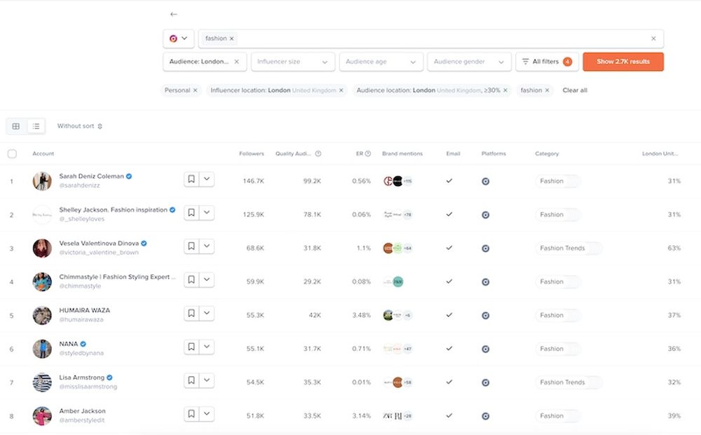 Searching for UK influencers with HypeAuditor Discovery