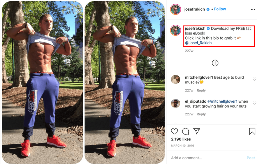 Fitness model Jose Frakich Instagram post