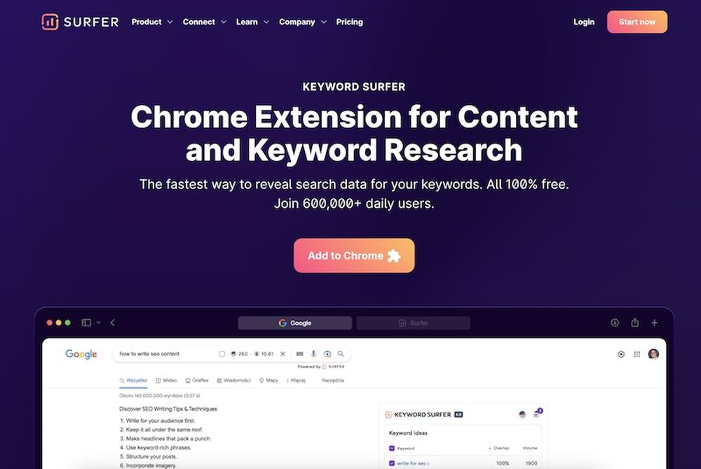 Keyword Surfer is a web extension created for keyword research