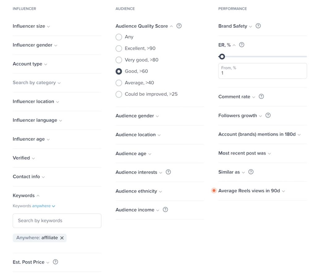 Finding influencers by keywords in HypeAuditor's Discovery tool