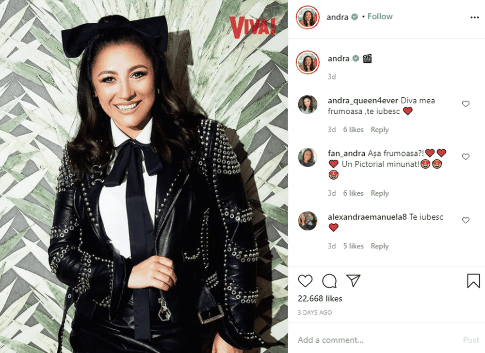 Andra's Instagram page
