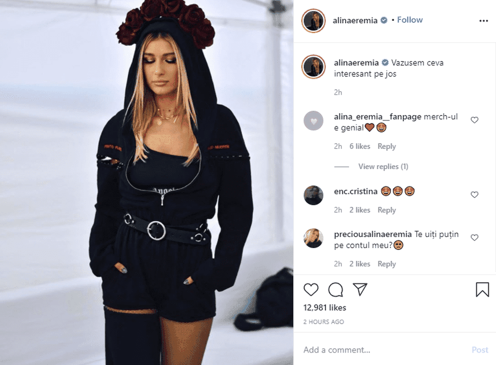 Alina Eremia's Instagram page