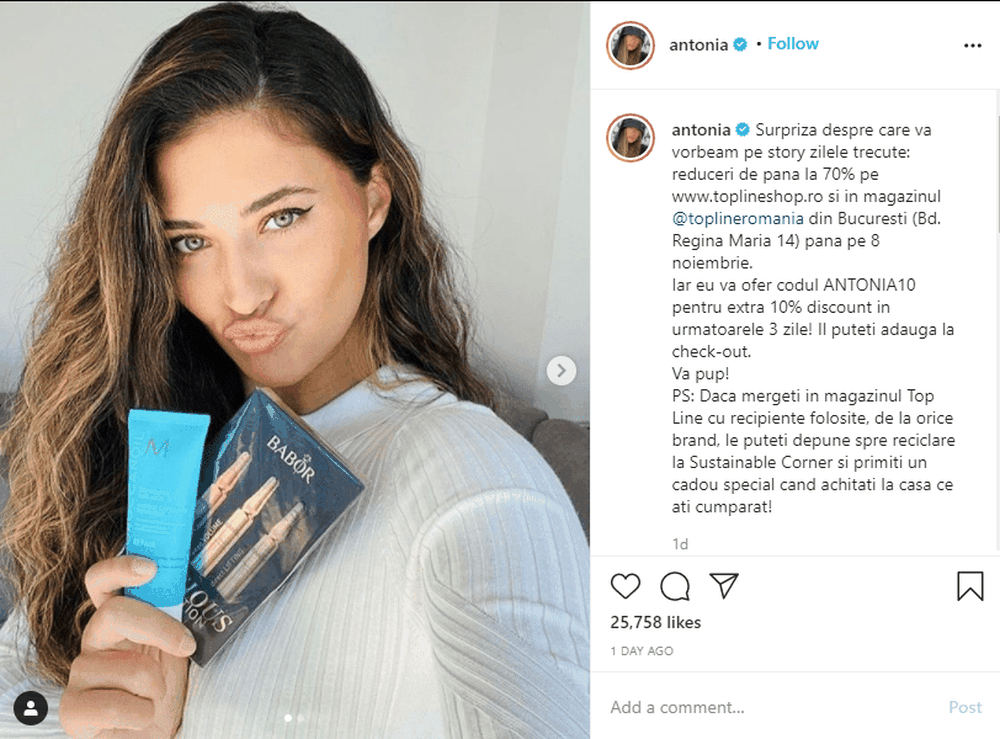 Antonia's Instagram page