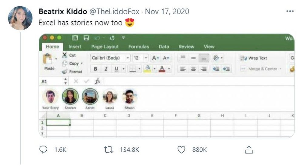 Beatrix Kiddo tweets about the Excel stories