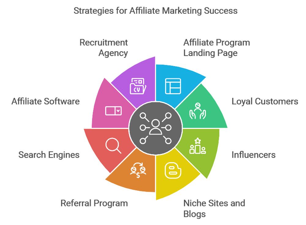 Chart displaying various strategies on how to find affiliates for marketing programs.