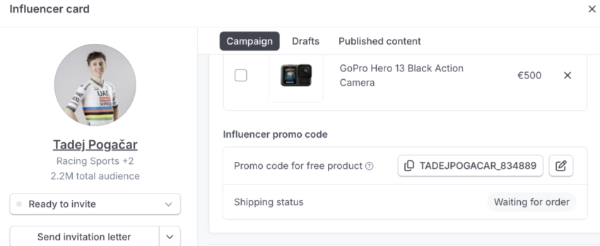 Influencer card promo code