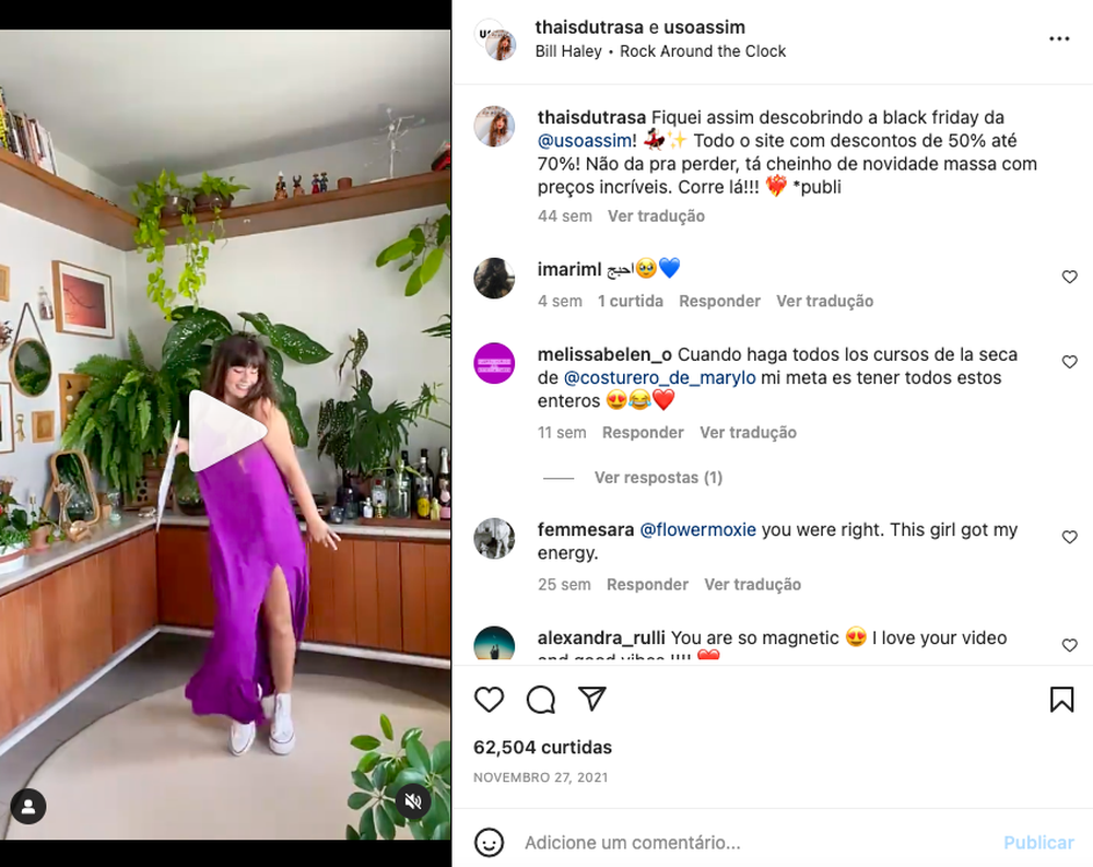 A influenciadora Thais Dutra em campanha de black friday com UsoAssim