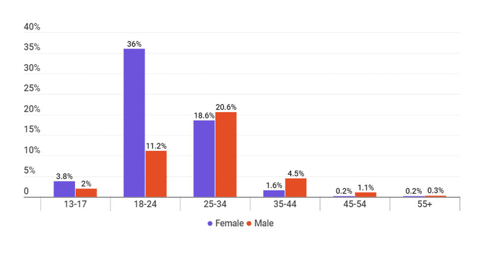 Distribution of influencers by age in Romania