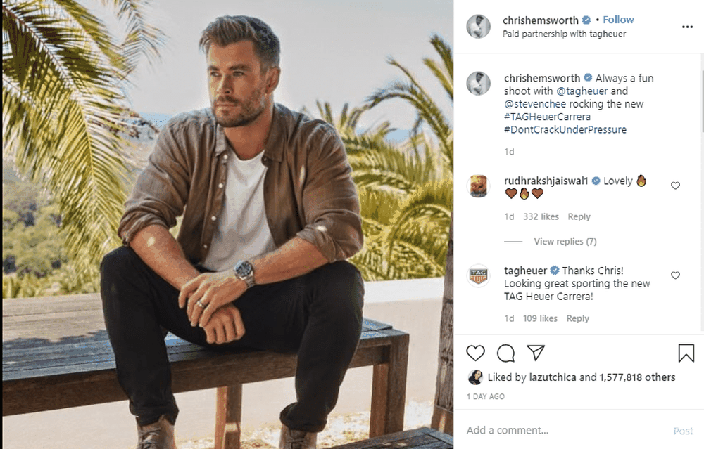 Chris Hemsworth's Instagram page