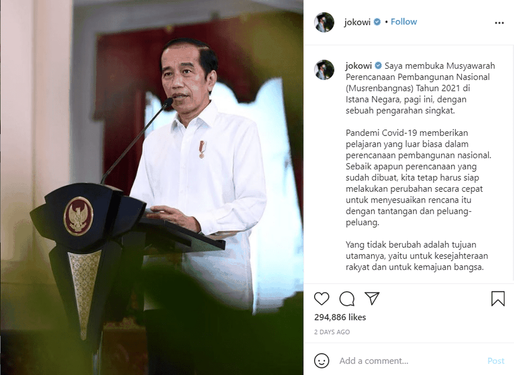 Joko Vidodo Instagram Account Post