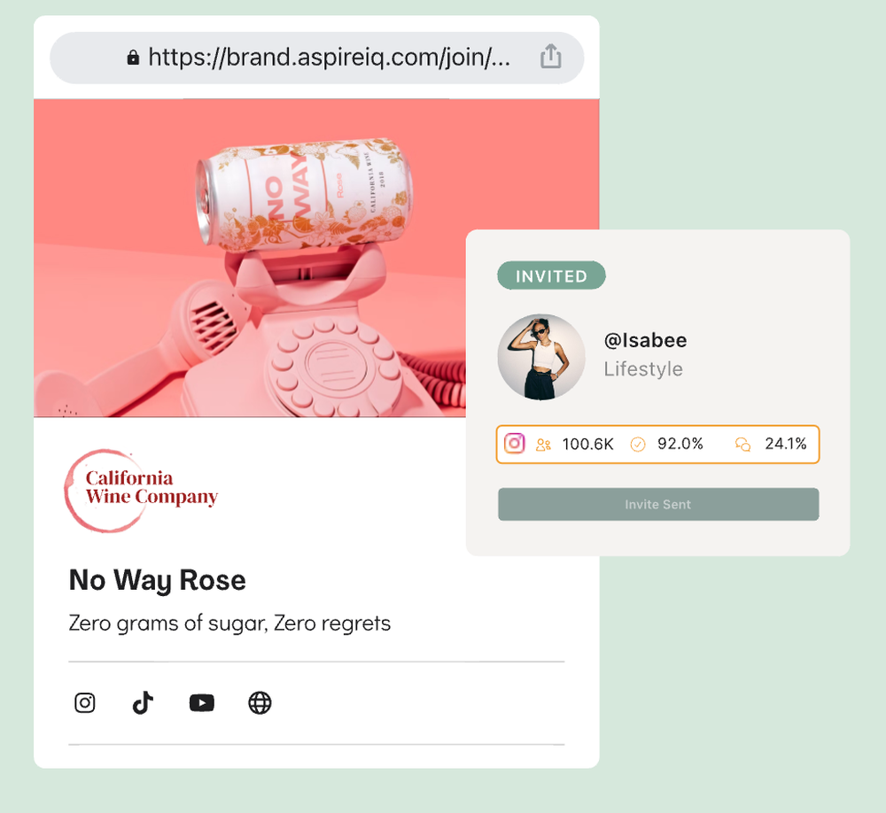 A screenshot of Aspire’s campaign management which also shows influencer analytics.